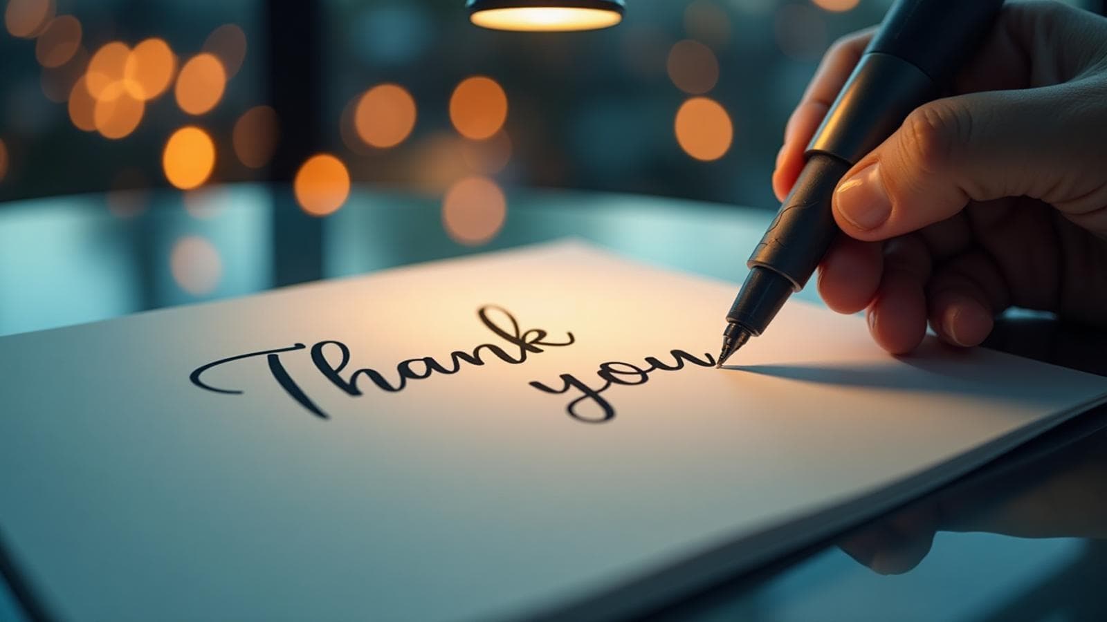 Robotic pen writing a handwritten thank you note
